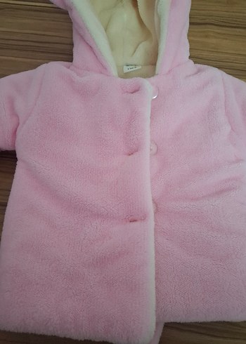 Kız Çocuk Pembe Kapüşonlu Kürklü Mont - Görsel 4