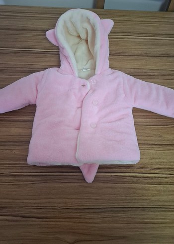 Kız Çocuk Pembe Kapüşonlu Kürklü Mont - Görsel 2