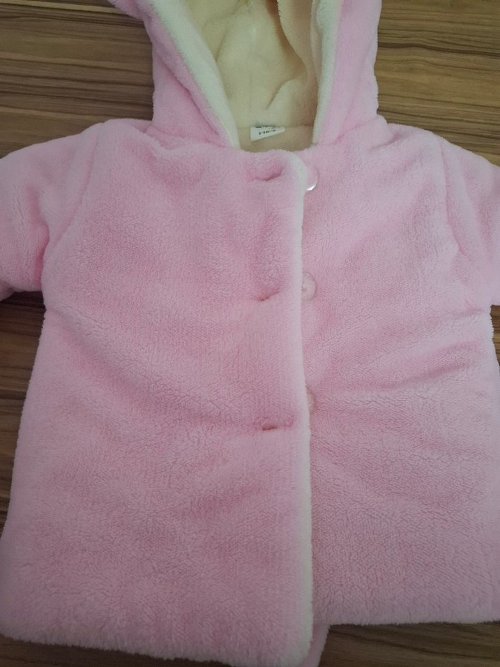 Kız Çocuk Pembe Kapüşonlu Kürklü Mont - Görsel 4