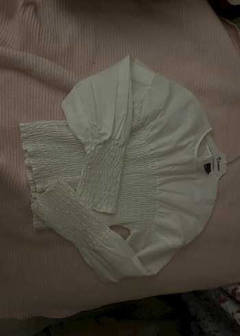 Beyaz Pilili Keten Kadın Bluz - Görsel 3