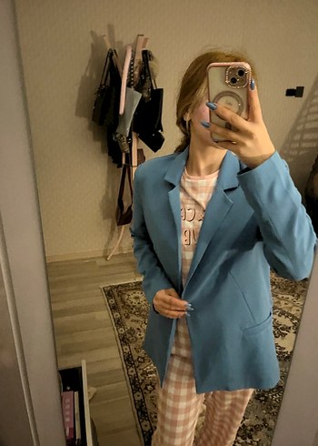 Mavi Düğmeli Kadın Blazer Ceket - Görsel 2