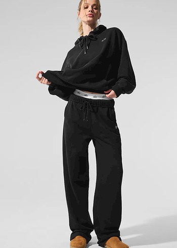 Adidas Alo Yoga Kadın Siyah Beli Bağcıklı Bol Kesim Eşofman