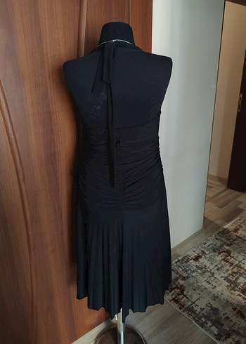 Diğer Siyah Drapeli Midi Elbise