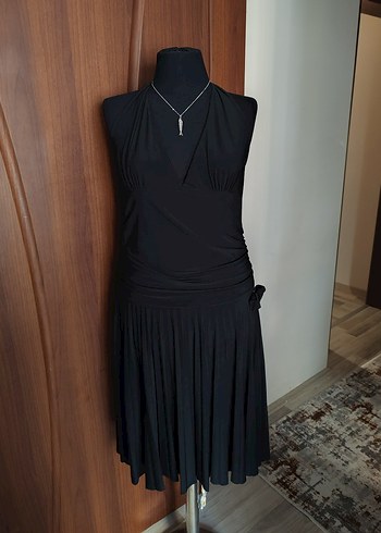 Siyah Drapeli Midi Elbise
