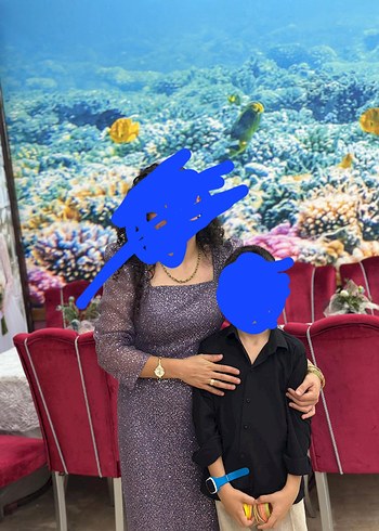Abiye Uzun Kollu Mor Drapeli Abiye Elbise