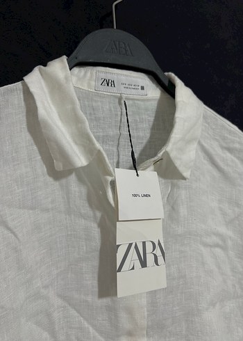 xs Beden Zara İşlemeli Keten Gömlek