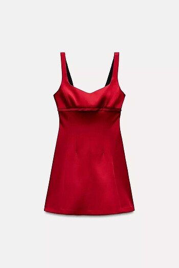 xl Beden kırmızı Renk Zara Saten Mini Elbise