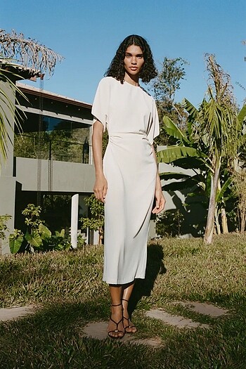 Zara Zara Drapeli Midi Elbise