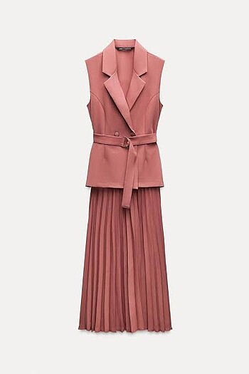 Zara Pileli Etekli Kemerli Takım