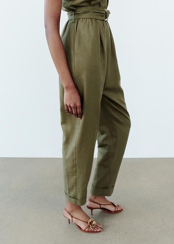 xs Beden haki Renk Zara Straplez Kemerli Keten Tulum