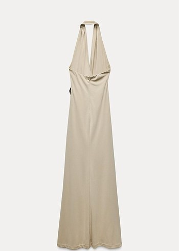 m Beden camel Renk Zara Kabuk Detaylı Halter Yaka Elbise
