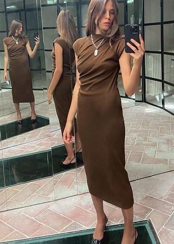 Zara Drapeli Midi Elbise
