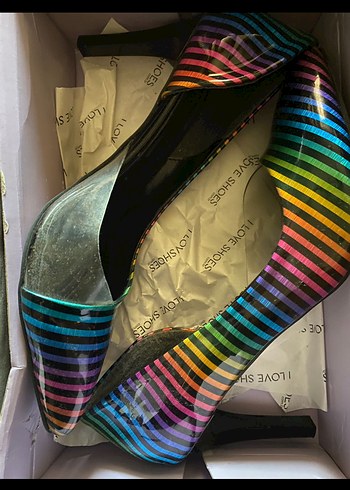 Parlak Çok Renkli Çizgili Kadın Stiletto - Görsel 4