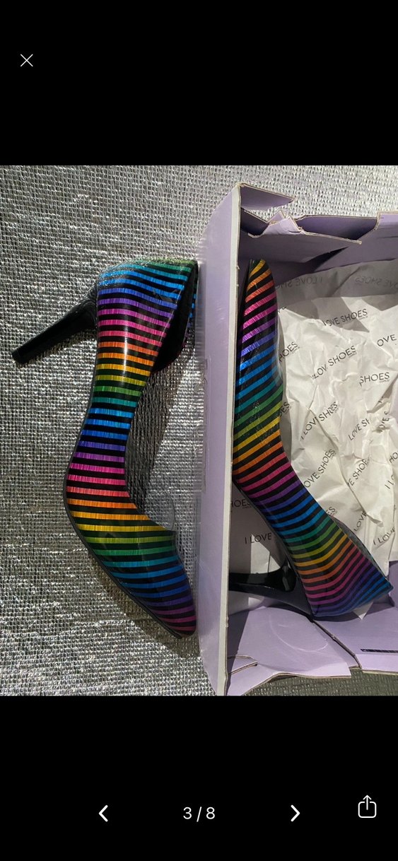 Parlak Çok Renkli Çizgili Kadın Stiletto - Görsel 2