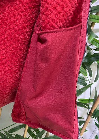 Kırmızı Fermuarlı Kadın Kısa Ceket polar ölçü fotoda - Görsel 4