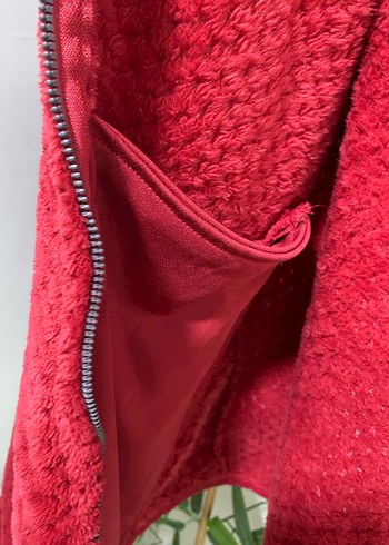 Kırmızı Fermuarlı Kadın Kısa Ceket polar ölçü fotoda - Görsel 3