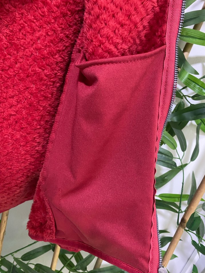 Kırmızı Fermuarlı Kadın Kısa Ceket polar ölçü fotoda - Görsel 4