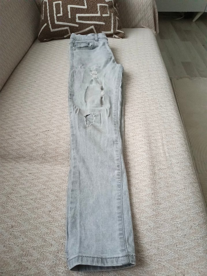 Gri Kadın Denim Salaş Pantolon - Görsel 3