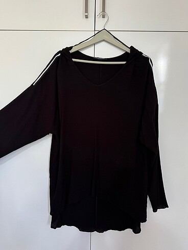 Love my body siyah kapüşonlu tunik