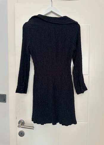 V Yaka Siyah Midi Triko Elbise - Görsel 2