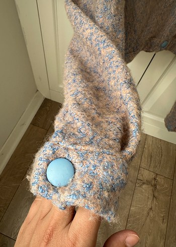 Düğmeli, bağlama desenli kahverengi yün ceket - Görsel 4