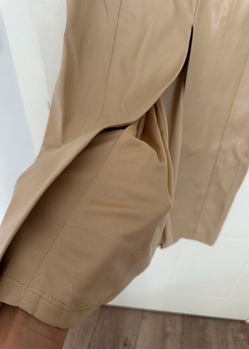 Bej Deri Straplez Uzun Elbise - Görsel 5