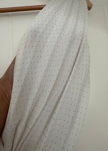 Beyaz Keten V Yaka Uzun Elbise - Görsel 4