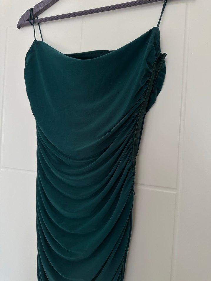 Yeşil Drapeli Uzun Askılı Abiye Elbise - Görsel 5