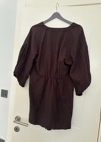 V Yaka Kahverengi Midi Hemşirelik Sabahlığı - Görsel 2