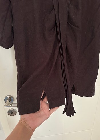 V Yaka Kahverengi Midi Hemşirelik Sabahlığı - Görsel 4