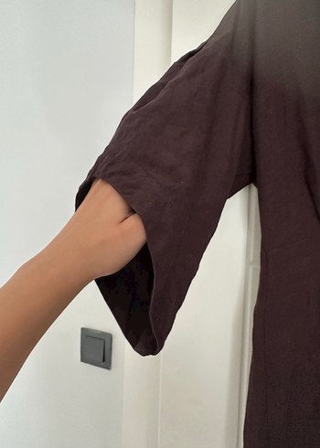 V Yaka Kahverengi Midi Hemşirelik Sabahlığı - Görsel 3