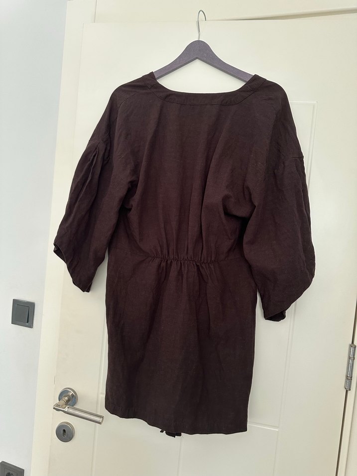 V Yaka Kahverengi Midi Hemşirelik Sabahlığı - Görsel 2