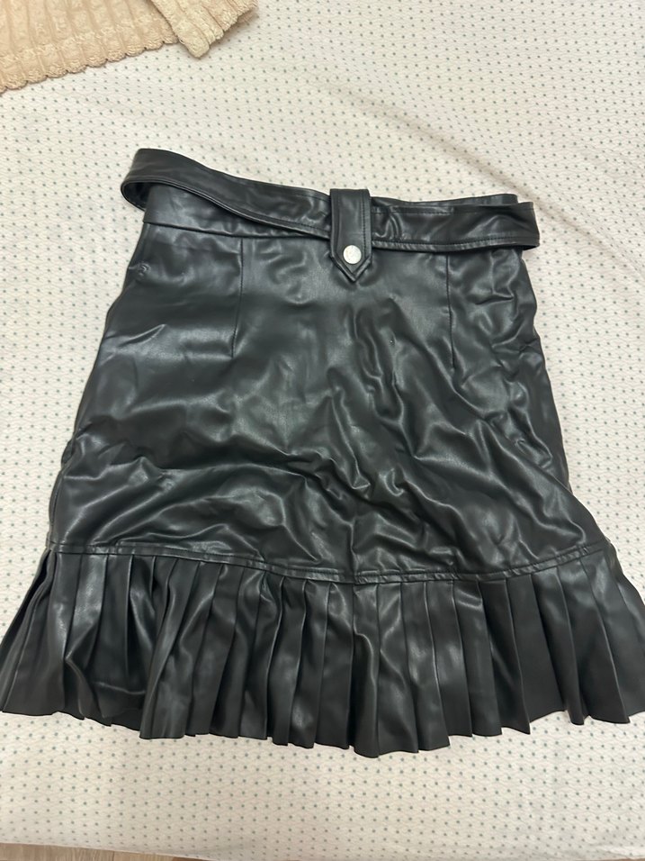 Kemerli Siyah Deri Mini Etek - Görsel 4