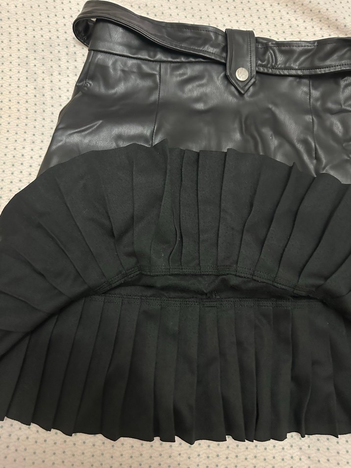 Kemerli Siyah Deri Mini Etek - Görsel 5