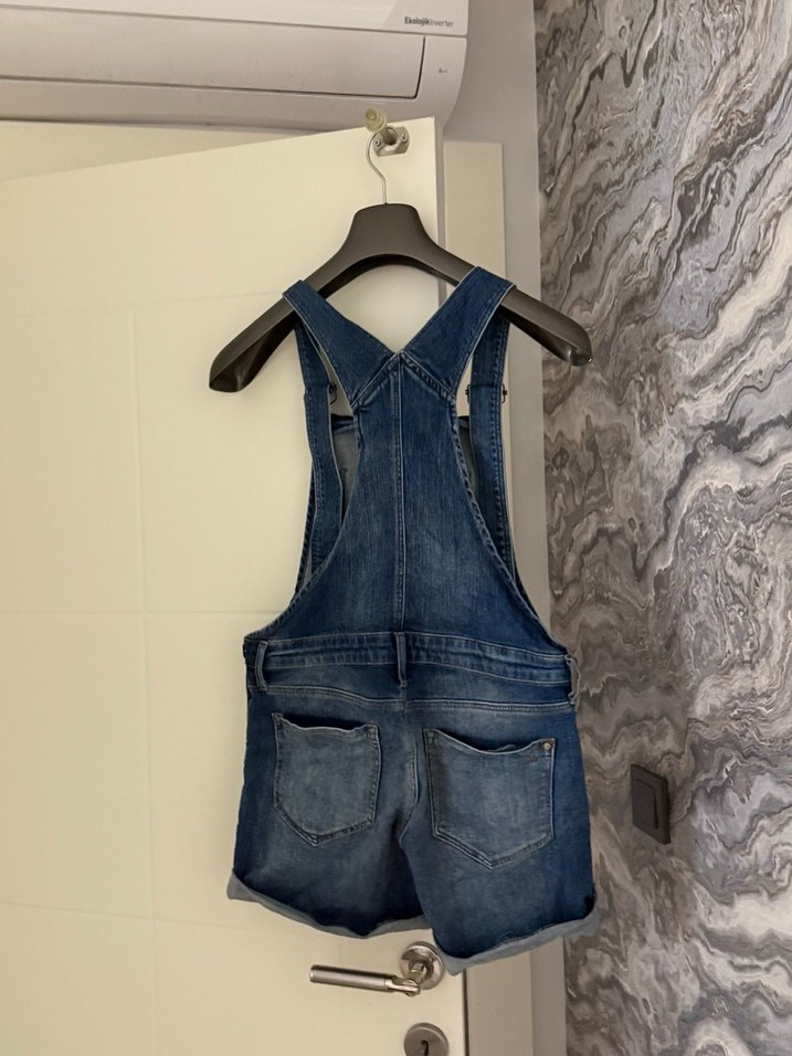 Kadın Jean Mini Askılı Tulum - Görsel 2