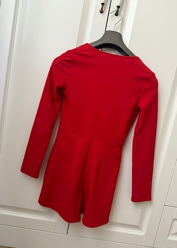 Düğmeli Kırmızı Mini Kadın  tulum elbise - Görsel 3