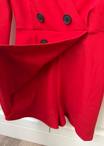 Düğmeli Kırmızı Mini Kadın  tulum elbise - Görsel 2