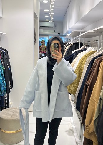 universal Beden gri Renk Gri Kapüşonlu Kemerli Midi Kaban