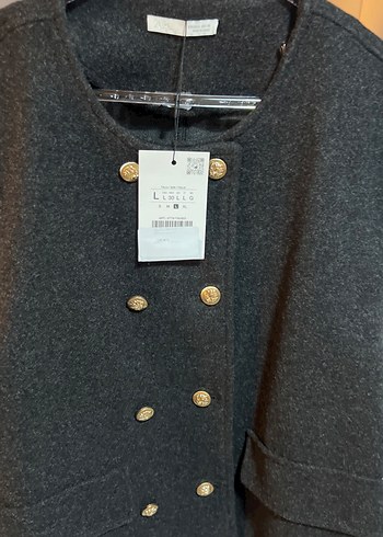 Zara Düğmeli Midi Gri Kadın Yün Kaban