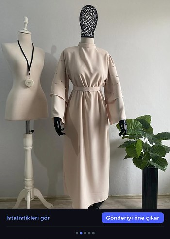 Abiye Krem rengi taşlı elbise