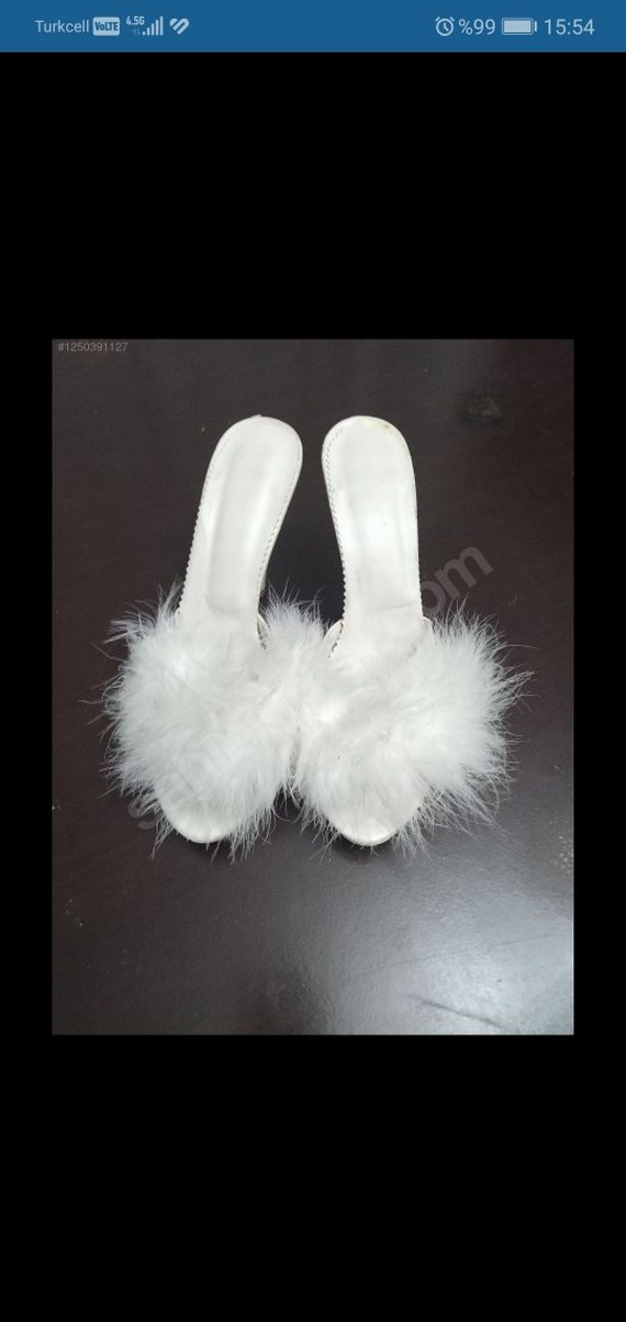 Beyaz Tüylü Bohem Stiletto Terlik - Görsel 2