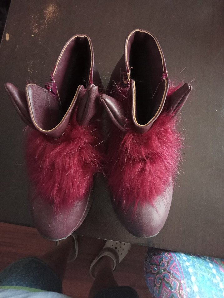 Bordo Deri Kadın Bot - Kürk Detaylı - Görsel 2