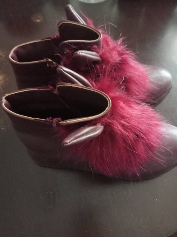 Bordo Deri Kadın Bot - Kürk Detaylı - Görsel 3