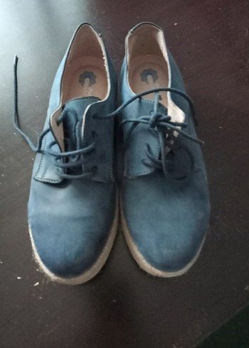 Mavi Süet Kadın Dolgu Topuk Ayakkabı - Görsel 2