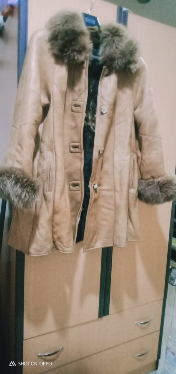 Bej Süet Kadın Uzun Kürklü Kaban - Görsel 2