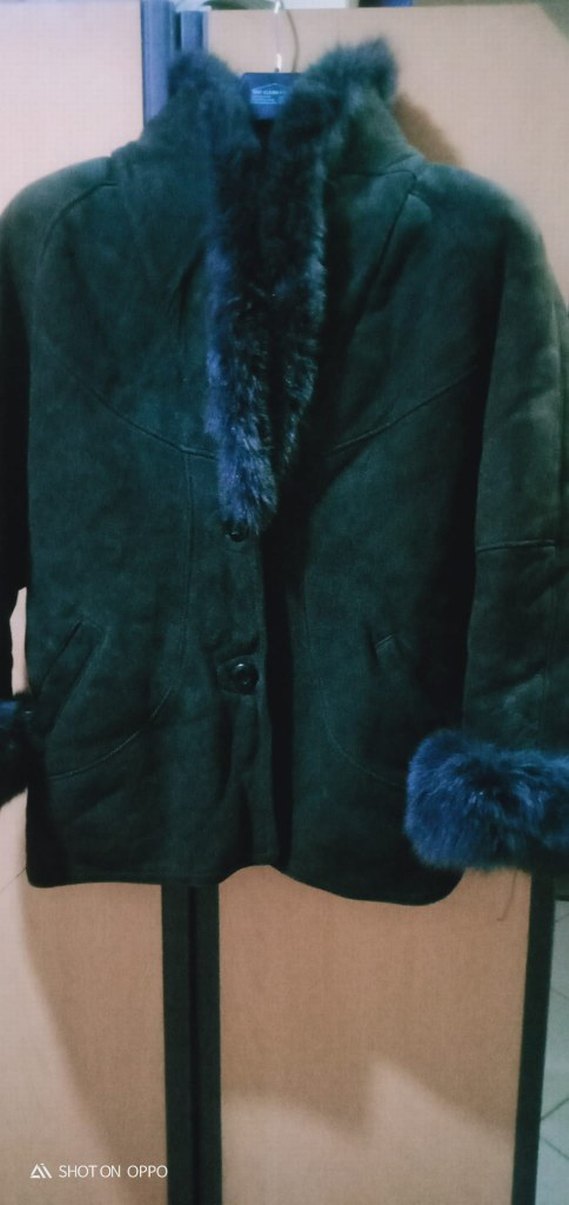 Kürk Detaylı Gri Süet Kadın Kaban - Görsel 5