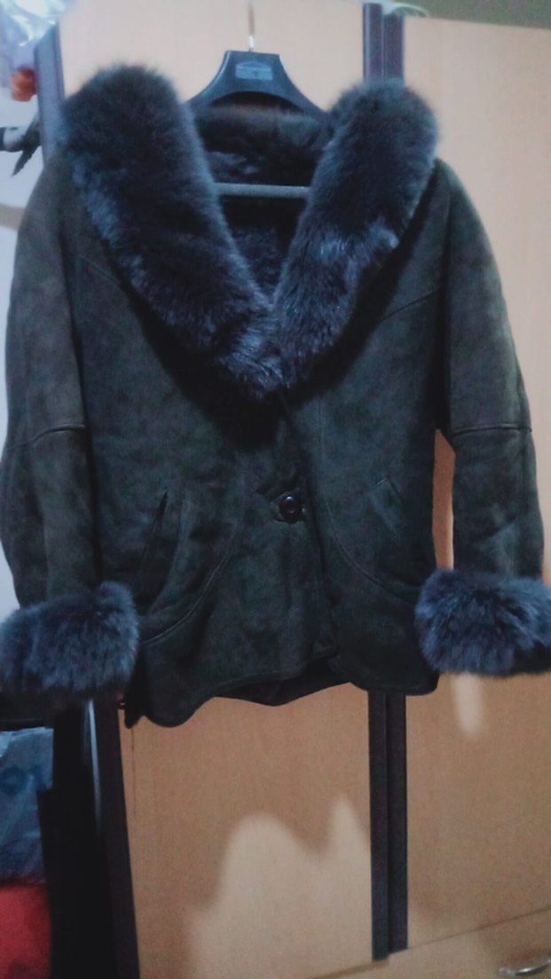 Kürk Detaylı Gri Süet Kadın Kaban - Görsel 2