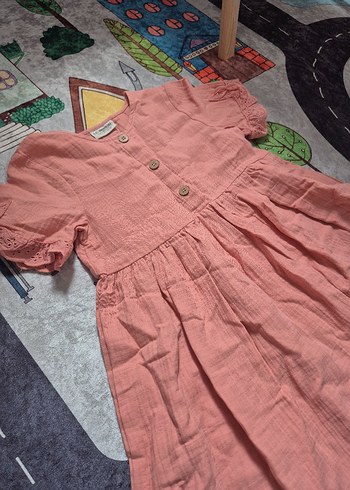 LC Waikiki Düğmeli Pembe Keten Kız Elbisesi