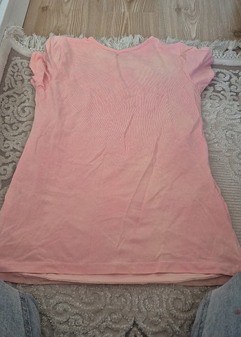 Pembe Baskılı Hamile Tişörtü, Kısa Kollu, Fırfırlı - Görsel 2