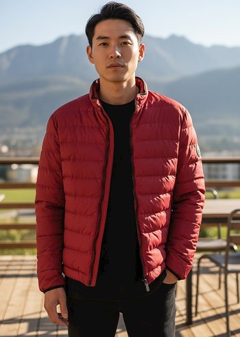 Bordo Erkek Yüksek Yakalı Mont - Görsel 2